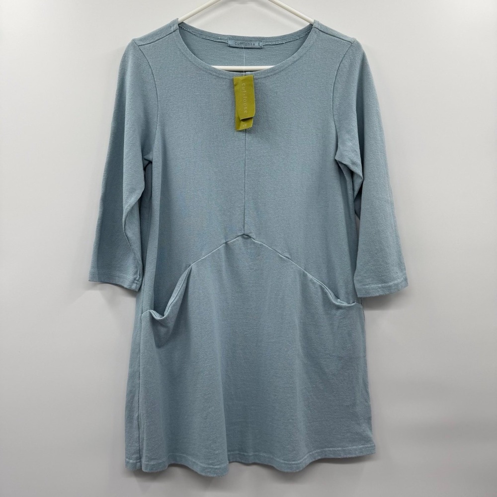 NWT Cut Loose XS Dusty Blue Asymmetrical Pocket Tunic Dress - 3/4 Sleeve - USA